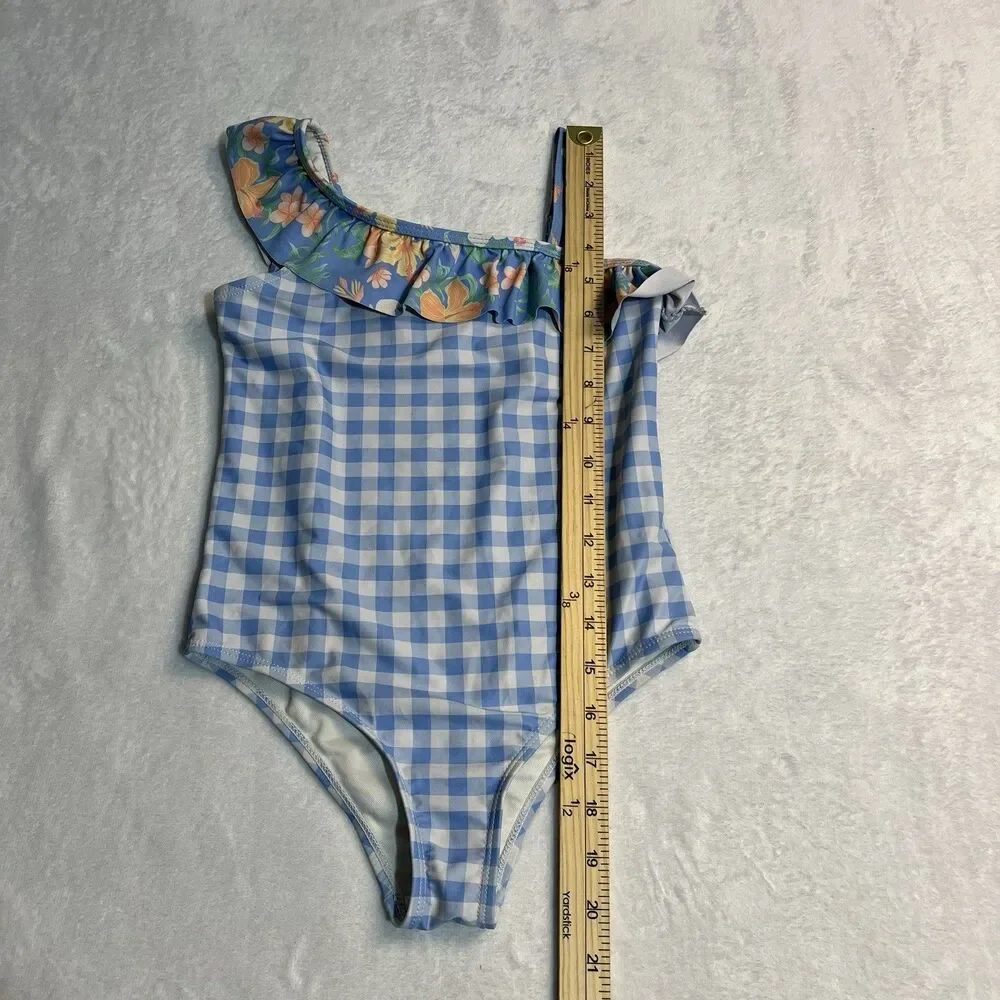 Tommy Bahama‎ Bathing Suit Girls Size 7 One Piece Floral Plaid Ruffles Swim Suit